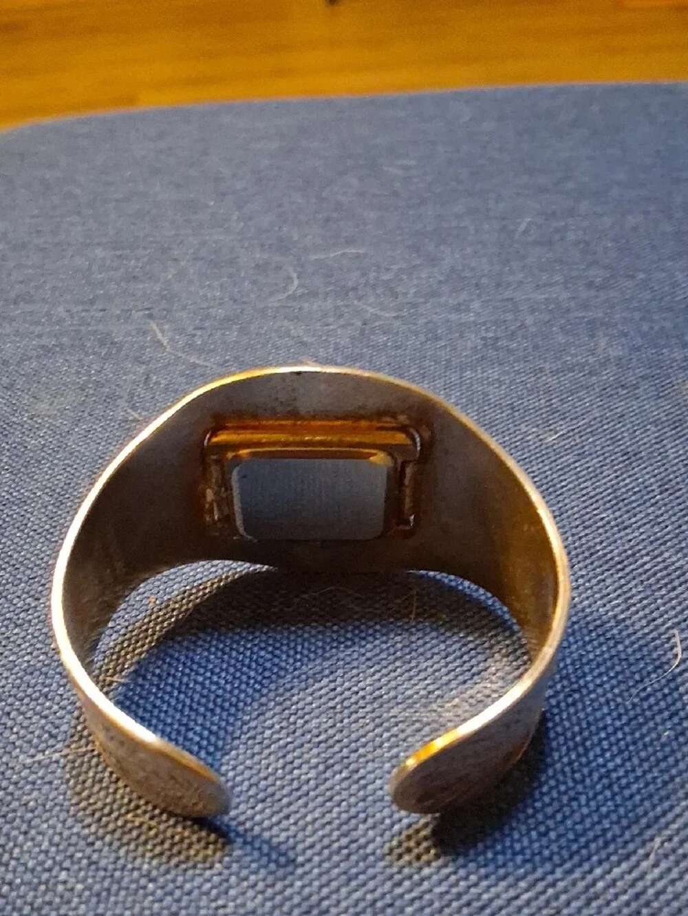 Engraved Silver-Tone Cuff Watch with Black Dial
